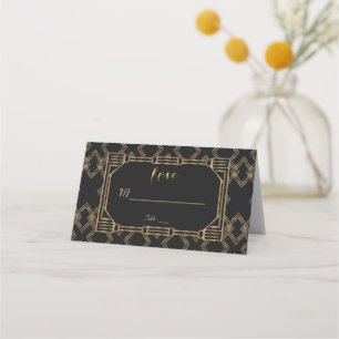 Elegant Gold Black Great Gatsby 1920s Wedding Place Card
