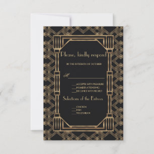 Elegant Gold Black Great Gatsby 1920s Wedding RSVP Card