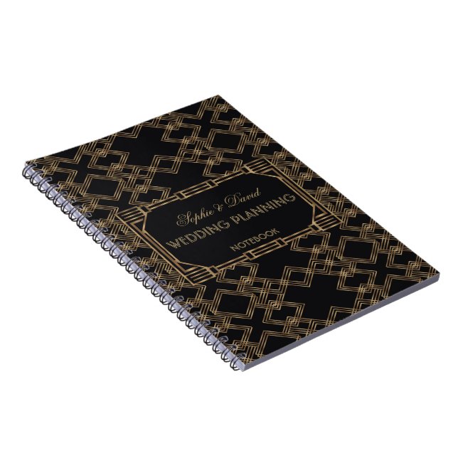 Elegant Gold Black Great Gatsby Wedding Planner Notebook (Right Side)