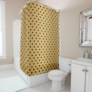 ELEGANT GOLD BLACK HEART PATTERN SHOWER CURTAIN