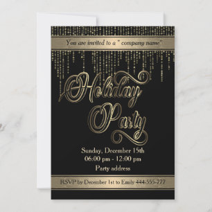 Elegant gold black holiday party corporate invitation