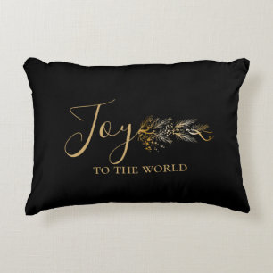 Elegant Gold Black Joy Personalized Christmas Accent Pillow