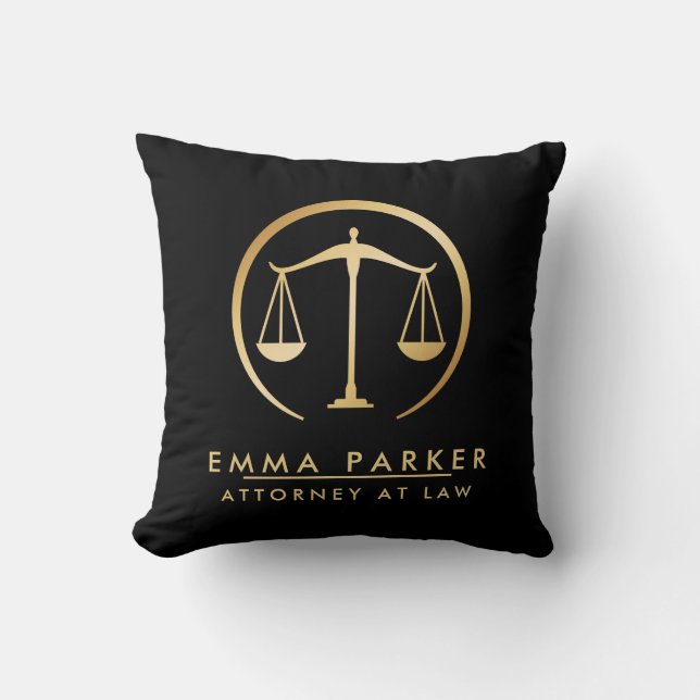 Elegant Gold & Black Lawyer Black Throw Pillow (Front)