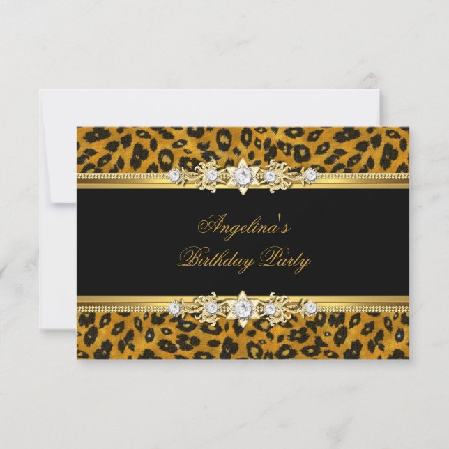 Elegant Gold Black Leopard Birthday Party Invitation (Front)