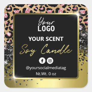 Elegant Gold Black Leopard Skin Soy Candle Labels