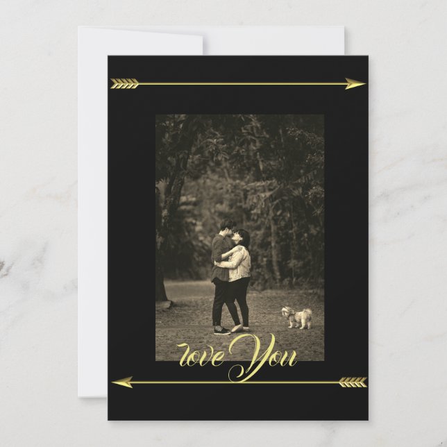 Elegant Gold Black love Photo Holiday Card (Front)