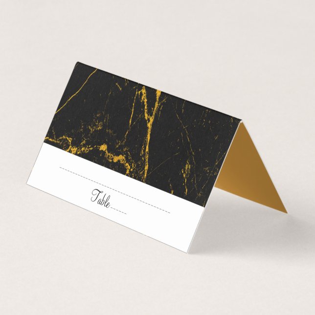 Elegant Gold Black Marble Table Place Card (Front)