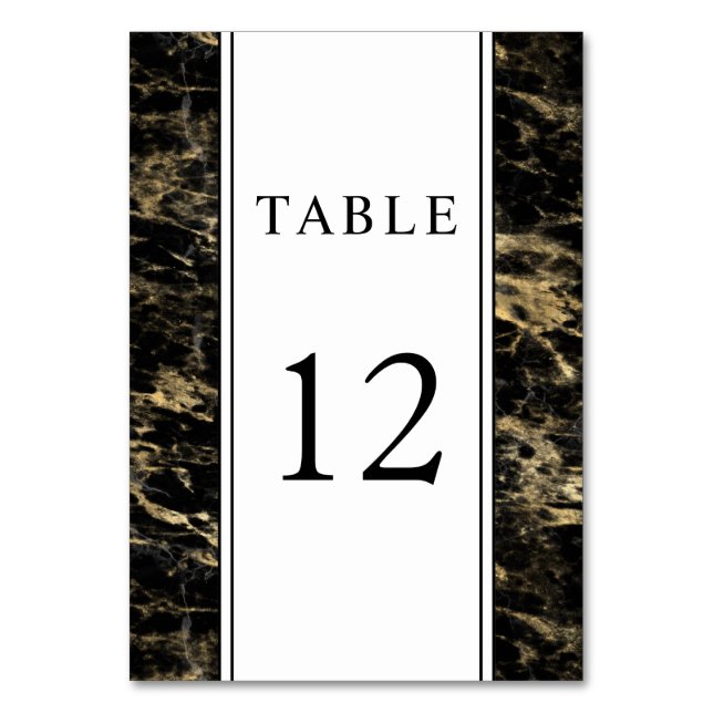 Elegant Gold Black Marble Wedding Table Number (Front)