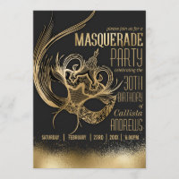 Elegant Gold Black Masquerade Mask Birthday Party