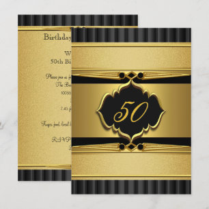 Elegant Gold Black Metal Look Birthday Party 2 Invitation