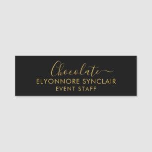 Elegant Gold Black Minimal Chocolate Event Staff  Name Tag