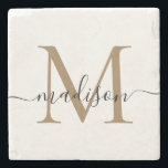 Elegant Gold Black Monogram Feminine Script Name Stone Coaster<br><div class="desc">Elegant Gold Black Monogram Feminine Script Name Stone Coaster</div>