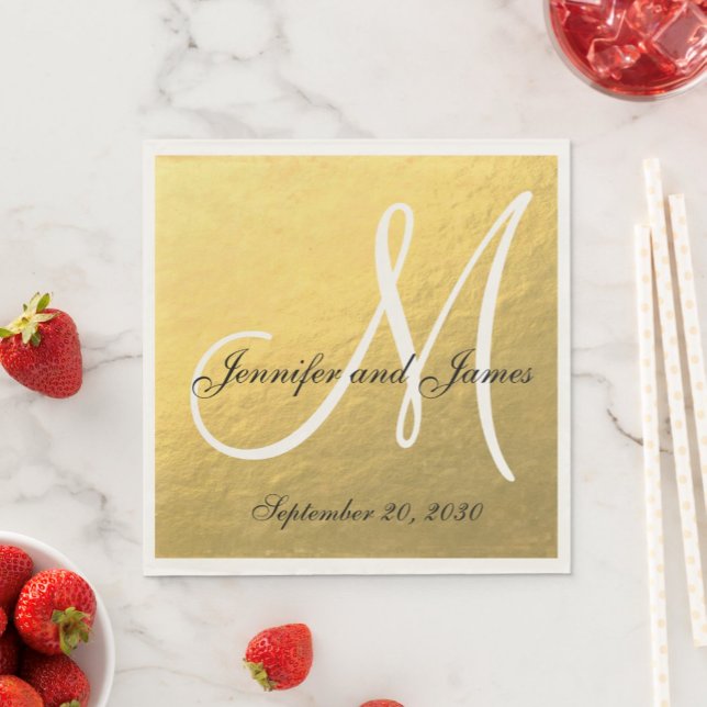 Elegant Gold Black Monogram Paper Napkins (Creator Uploaded)
