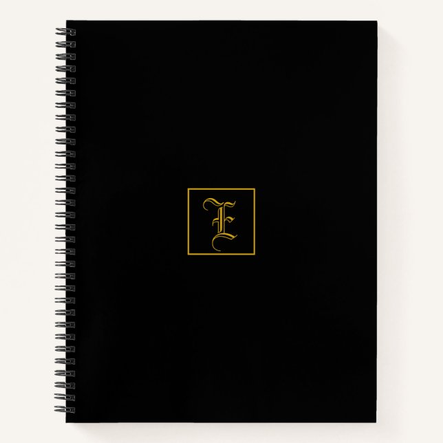 Elegant Gold Black Monogram Personalized Notebook (Front)