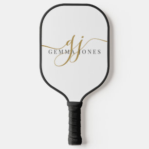 Elegant Gold Black Monogram  Pickleball Paddle