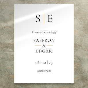 Elegant Gold Black Monogram Wedding Welcome Sign