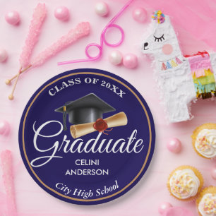 Elegant Gold, Black & Navy Graduation Party Suppli Paper Plate