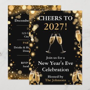 Elegant Gold & Black New Year's Eve Party  Invitation