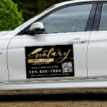 Elegant Gold & Black Notary Services QR Code  Car Magnet<br><div class="desc">Modern,  elegant Notary Services car magnet. Design features typography script ''notary services'' ,  vintage feather pen icon in trendy gold faux foil colour,  your qr code,  website,  phone number and location. Perfect for Notary Public,  Notary Loan Signing Agent,  Mobile Notary etc.</div>