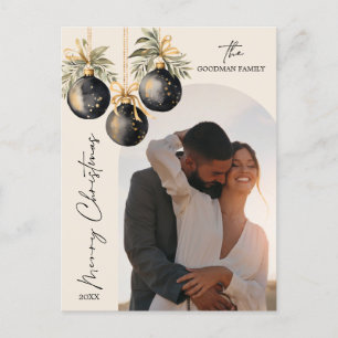 Elegant Gold Black Ornaments Arch Photo Holiday Postcard