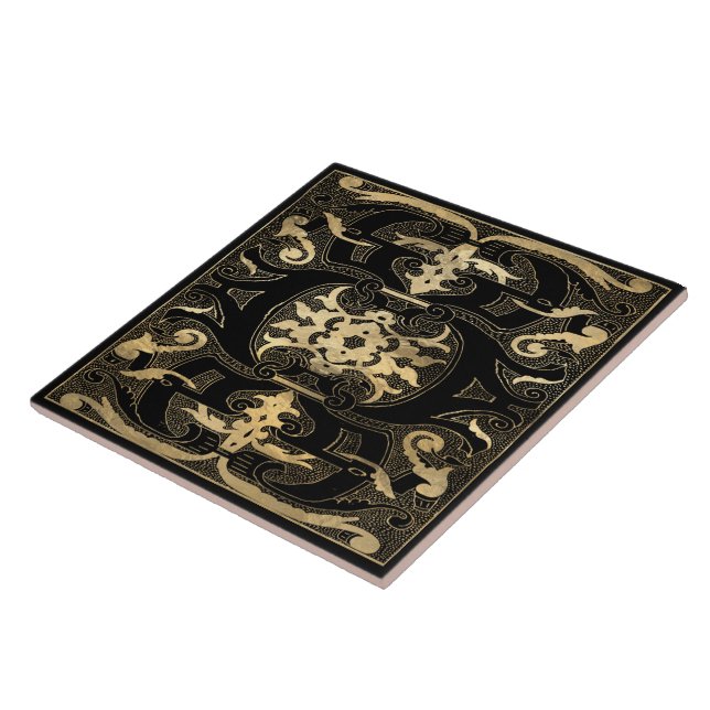 Elegant Gold Black Ornate Tile (Side)