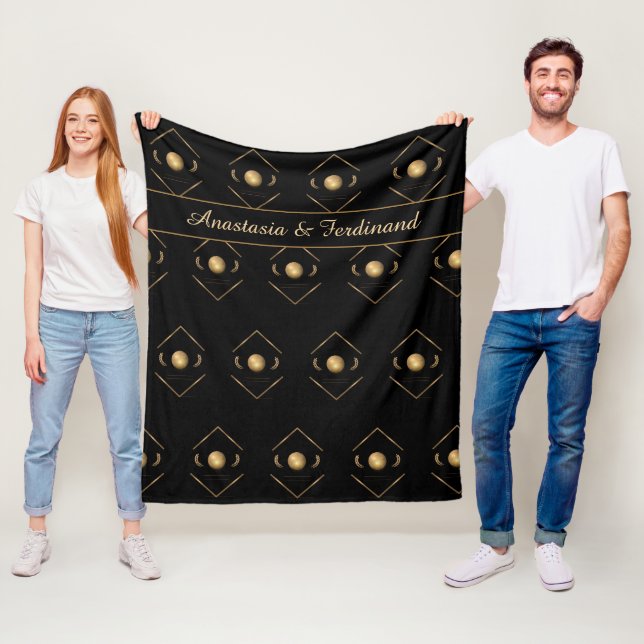 Elegant Gold Black Pattern Personalize Fleece Blanket (In Situ)