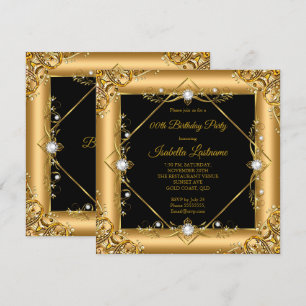 Elegant Gold Black Pearl Birthday Party Invitation
