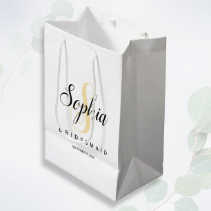 Elegant Gold & Black Personalized Bridesmaid Heart Medium Gift Bag