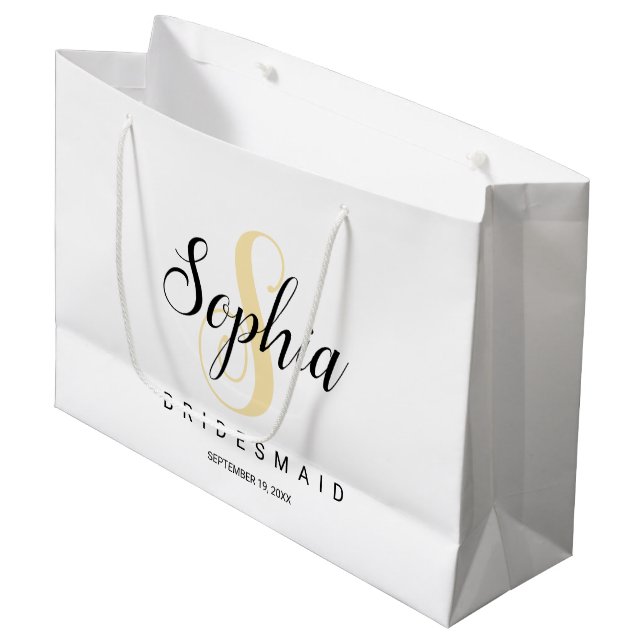 Elegant Gold & Black Personalized Bridesmaid Large Gift Bag (Front Angled)