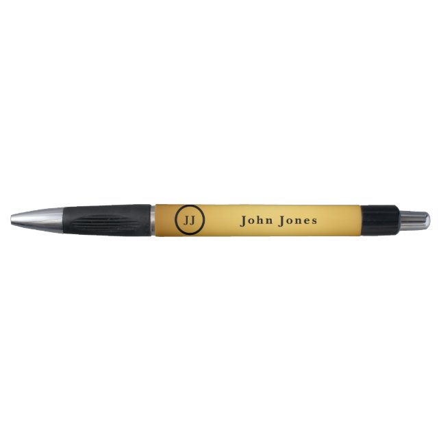 Elegant Gold Black Personalized Monogram Initials Pen (Front)