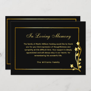 Elegant Gold & Black Photo Funeral Thank You Card