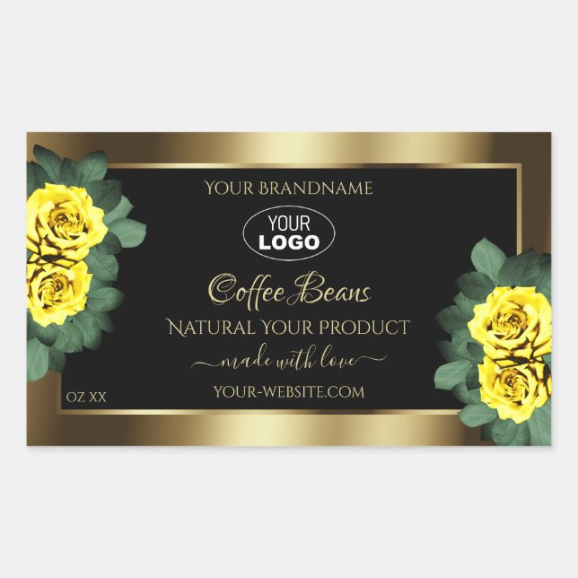 Elegant Gold Black Product Label Yellow Roses Logo (Front)