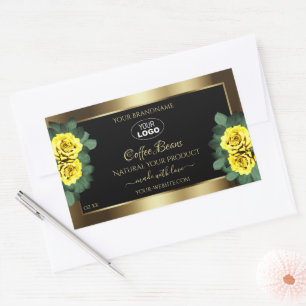 Elegant Gold Black Product Label Yellow Roses Logo