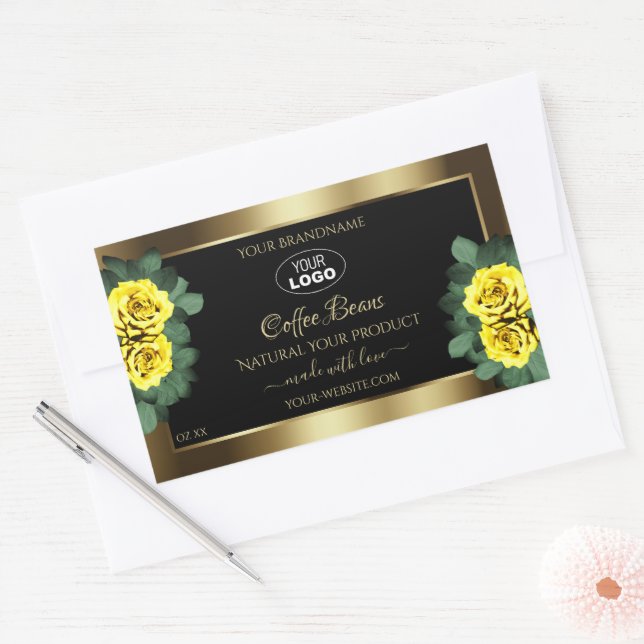 Elegant Gold Black Product Label Yellow Roses Logo (Envelope)