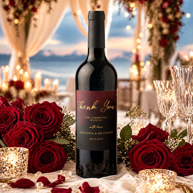 Elegant Gold Black Red Wedding Wine Label (Creator Uploaded)
