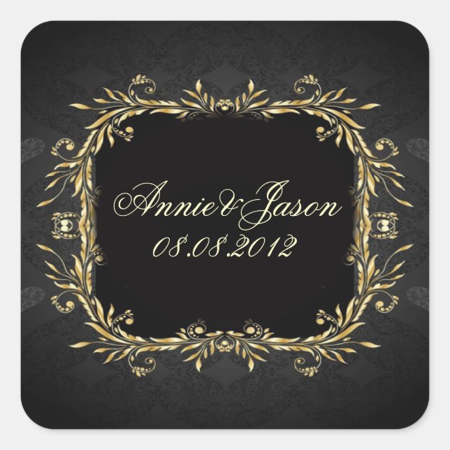 Elegant Gold black Regal formal Wedding Square Sticker (Front)