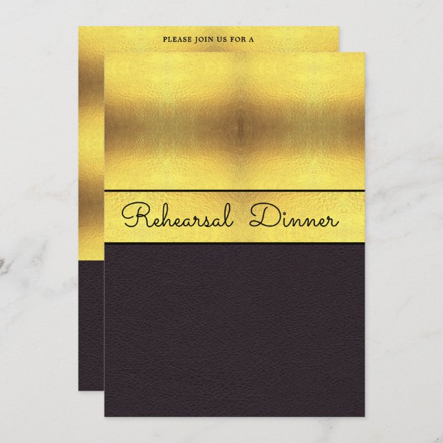 Elegant Gold & Black Rehearsal Dinner Invitation (Front/Back)