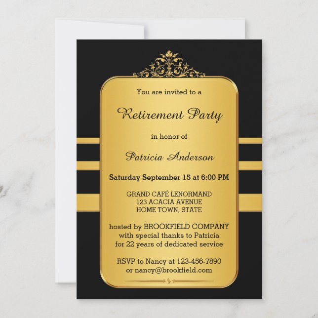 Elegant Gold & Black Retirement Party Invitation (Front)