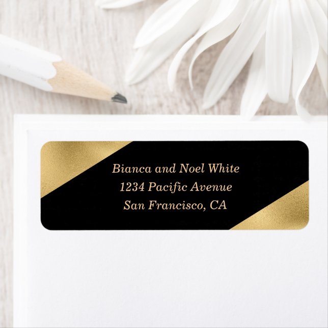 Elegant Gold  Black Return Address Labels (Insitu)