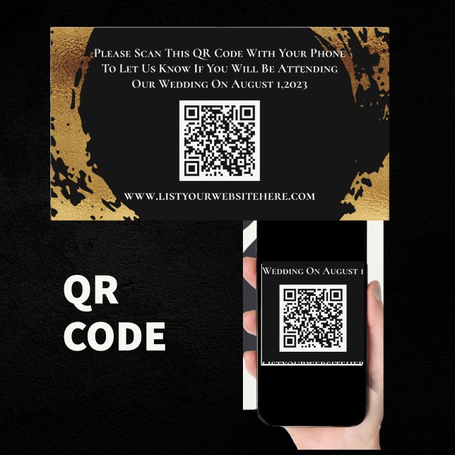 Elegant Gold Black RSVP QR Code Response Card (Creator Uploaded)