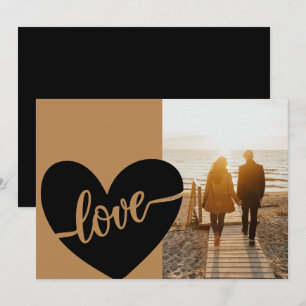 Elegant Gold Black Script Heart Love Photo Valenti Holiday Card