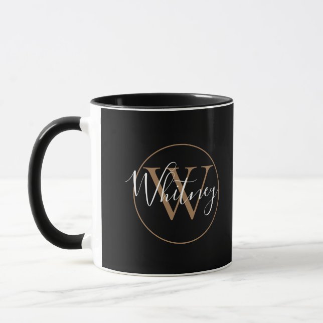 Elegant Gold  Black Script Monogram Name Mug (Left)