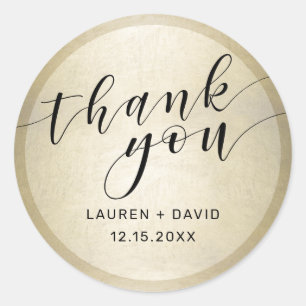 Elegant Gold Black Script Typography Wedding Classic Round Sticker