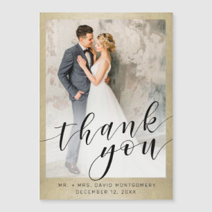 Elegant Gold Black Script Wedding Photo Thank You