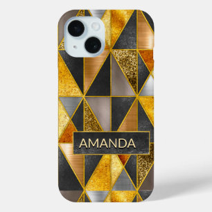 Elegant gold black silver geometric triangles  iPhone 15 case