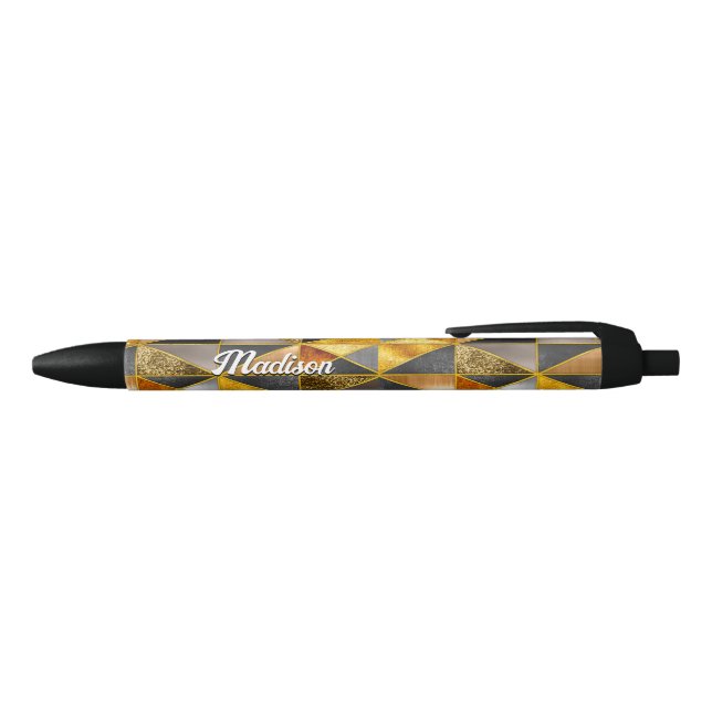 Elegant gold black silver geometric triangles  ink pen (Top)