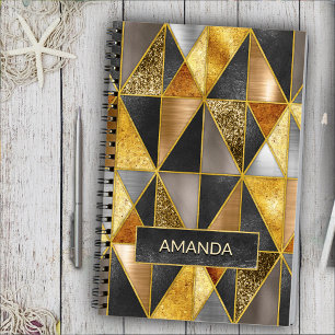 Elegant gold black silver geometric triangles notebook