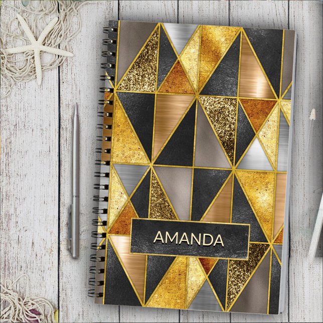 Elegant gold black silver geometric triangles  notebook (Creator Uploaded)