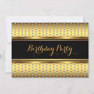 Elegant Gold Black Silver Studs Birthday Party Invitation
