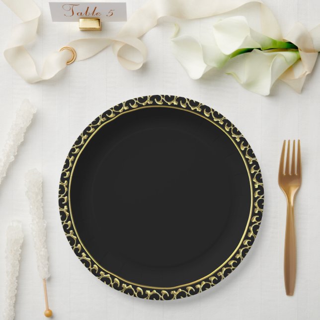 Elegant Gold/Black Small Paper Plate Wedding  (Wedding)